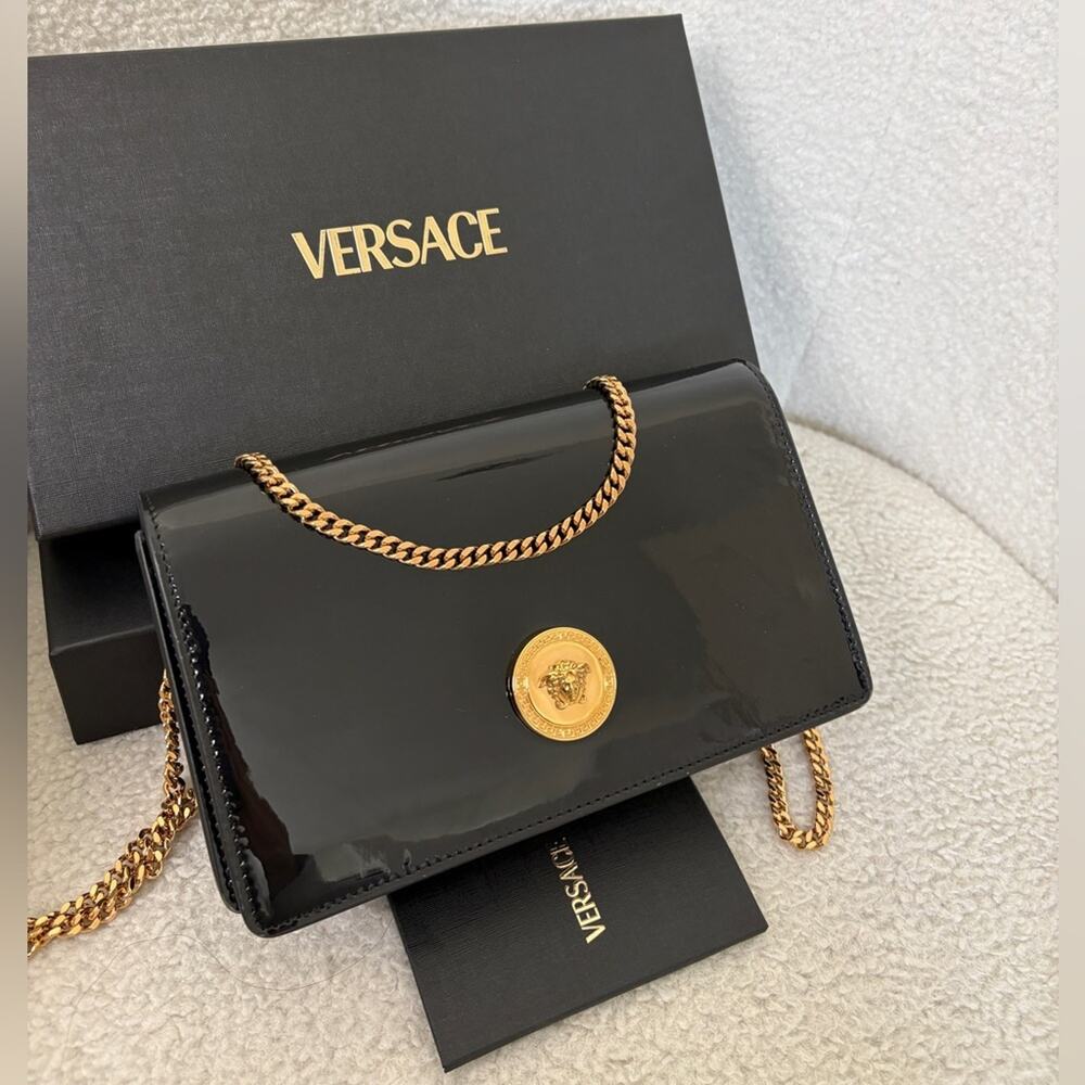 MOTHER’S DAY DEAL-Versace Black and Gold Medusa patent leather Women's Bag NWT